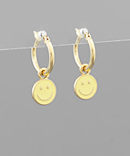  Epoxy Smile Face Dangle Hoops