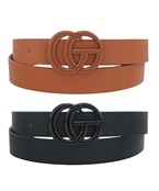  2PC Tone On Tone Color GO Buckle Belt Set