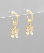  Butterfly Dangle Oval Hoops