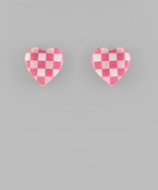  Checkered Heart Studs
