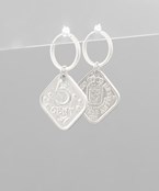  Square Coin Dangle Hoops