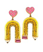  Curved Pencil & Heart Earrings