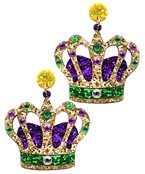  MARDI GRAS Glitter Crown Earrings