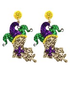  MARDI GRAS Louisiana Map Earrings