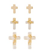  Gold Flake Cross Earring Set