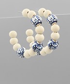  Beads Wood & Ceramic Ball Hoops