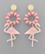  Wood Ball & Flamingo Earrings