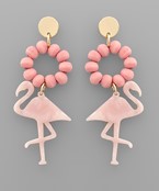  Wood Ball & Flamingo Earrings