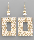  Patterned Wood Square Earrings