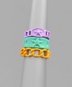  Color Coated 2 Star & Link Ring Set