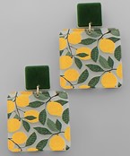  Printed Lemon & Leaves Acrylic Earrings