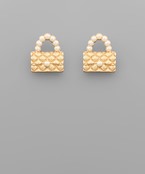  Quilted Handbag Pearl Studs