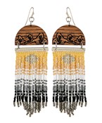  Wood & Seed Bead Fringe Earrings