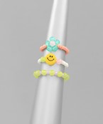  Seed Bead Smile Face Ring Set