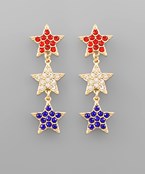  USA Color 3 Crystal Star Earrings