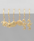  Sea Life Themed Dangled Hoop Set