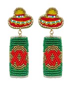  Beaded Beer Can with Sombrero Earrings
