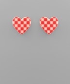  Checker Pattern Heart Earrings