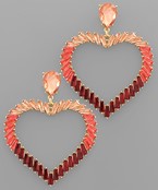  Gradation Baguette Stone Heart Earrings