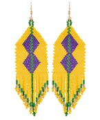  Mardi Gras Beaded Rhombus Pattern Earrings