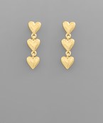  Triple Metal Heart Drop Earrings