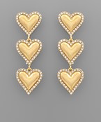  Pave Outline 3 Heart Drop Earrings