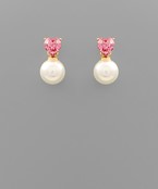  Pave Heart & Pearl Dangle Earrings