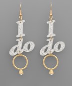 Glitter I DO Letter & Ring Drop Earrings