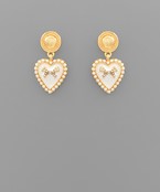  Bead Pearl & Ribbon Heart Dangle Earrings