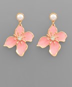  Pearl & Color Flower Dangle Earrings