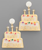  Pave HAPPY BIRTHDAY Cake Earrings