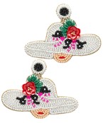  Seed Bead Lady In Hat Earrings