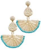  Raffia & Rattan Fan Shape Beads Earrings
