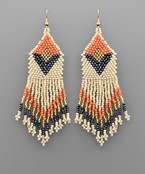  Beaded Diamond Pattern Fringe Earrings