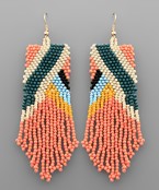  Seed Bead Color Block Fringe Earrings