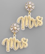  Pave MRS Cursive Letter Earrings