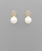  Pave & Round Pearl Dangle Earrings
