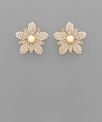  Pave Baguette Glass Flower Earrings