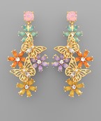  Pave Flower & Butterfly Drop Earrings