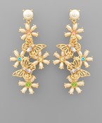  Flower Pearl & Butterfly Drop Earrings