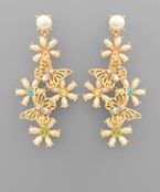  Flower Pearl & Butterfly Drop Earrings