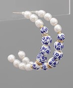  Printed Ball & Pearl Hoops