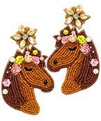  Beaded Horse w/ Flower Earrings