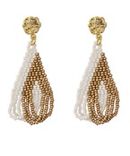  Textured Metal & Bead Fringe Earrings