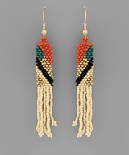  Bead Color Block Narrow Fringe Earrings