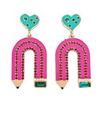  Pave Curved Pensil & Heart Earrings