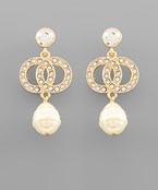  Crystal Interlock & Pearl Earrings