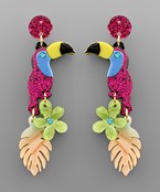  Toucan & Flower Leaf Acrylic Earrings