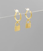  Brass Lock Dangle Hoops