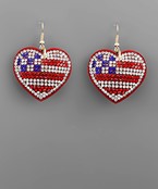  USA Flag Heart Crystal Earrings